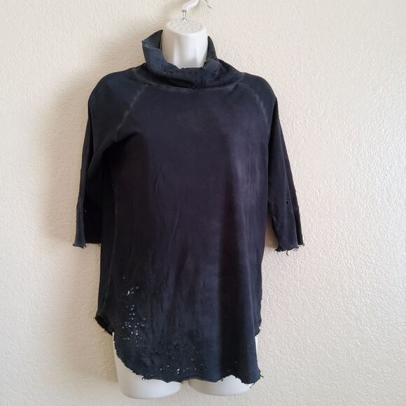 NWOT Black Cashmere Distressed Distroyed Ripped Turtleneck Jersey Knit Top S - Picture 3 of 9